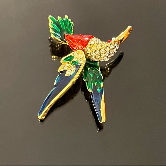 Vintage Enamel with Rhinestones Hummingbird Brooch - Picture 6 of 14